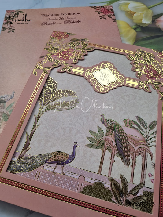 Peacock Flower Hindu Sikh invitation Cards EJ-5154