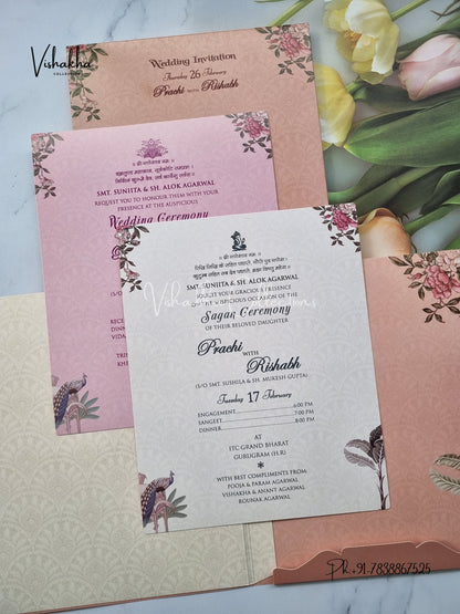 Peacock Flower Hindu Sikh invitation Cards EJ-5154
