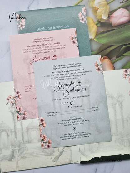 Flower Hindu Muslim Christian Sikh invitation Cards EJ-5155