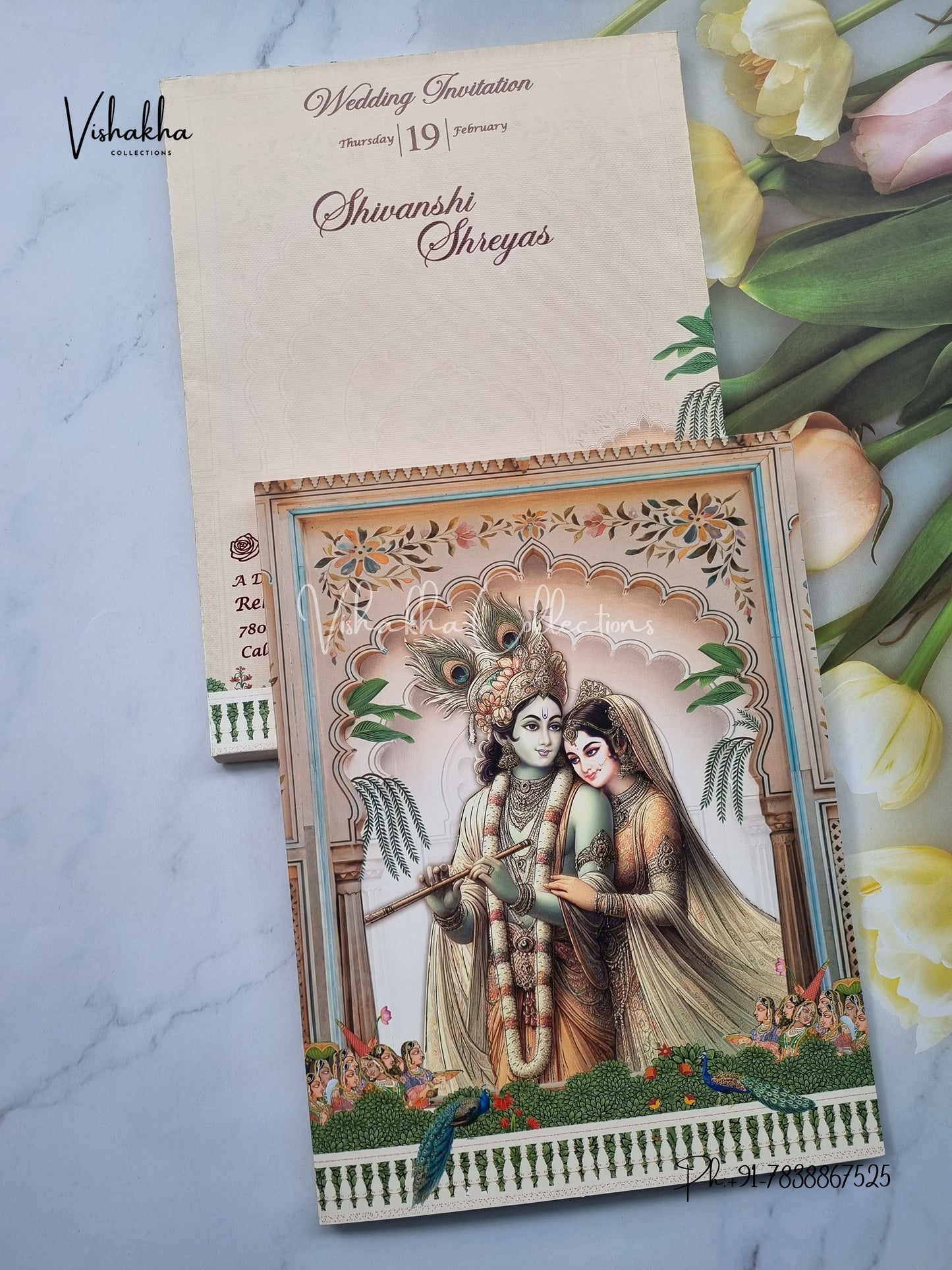 Radha Krishna Peacock Hindu invitation Cards EJ-5162