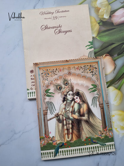 Radha Krishna Peacock Hindu invitation Cards EJ-5162