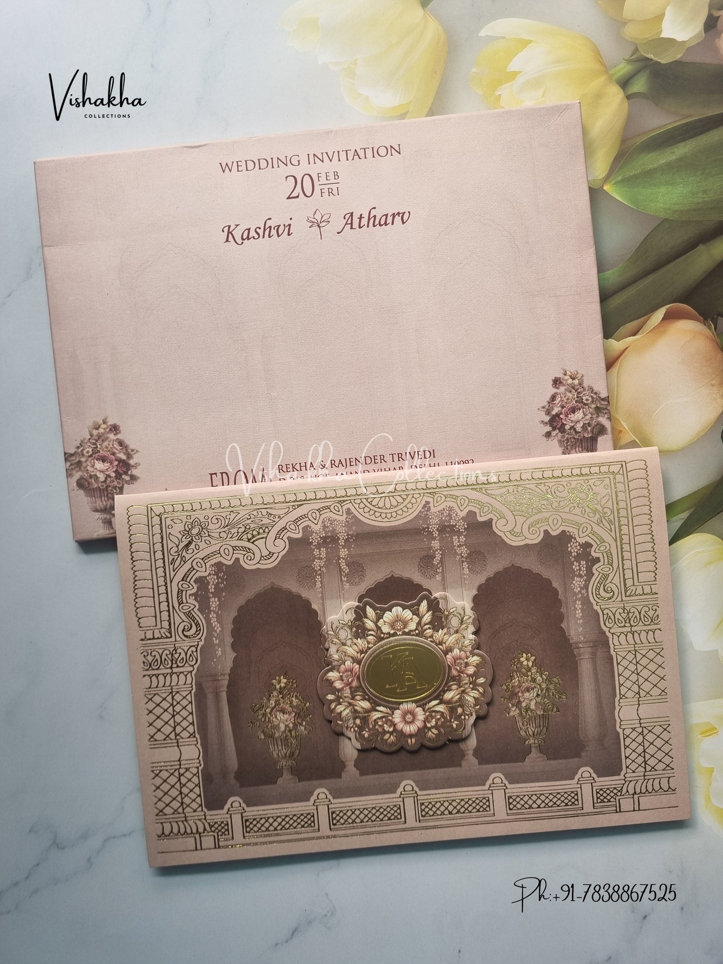 Semi Box Flower Hindu Muslim Christian Sikh invitation Cards EJ-5169