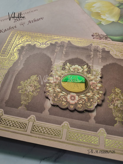 Semi Box Flower Hindu Muslim Christian Sikh invitation Cards EJ-5169