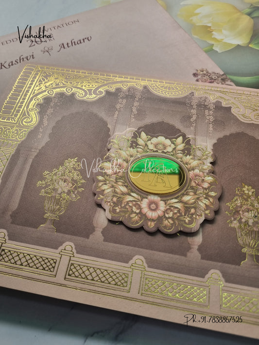 Semi Box Flower Hindu Muslim Christian Sikh invitation Cards EJ-5169