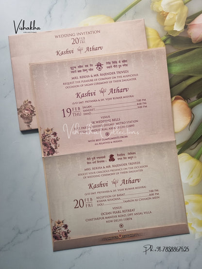 Semi Box Flower Hindu Muslim Christian Sikh invitation Cards EJ-5169