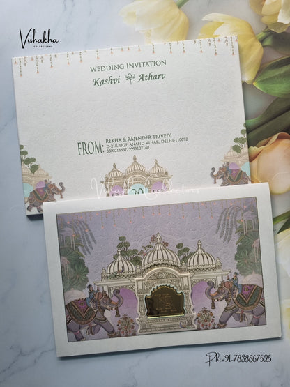 Semi Box Hathi Hindu Sikh invitation Cards EJ-5170
