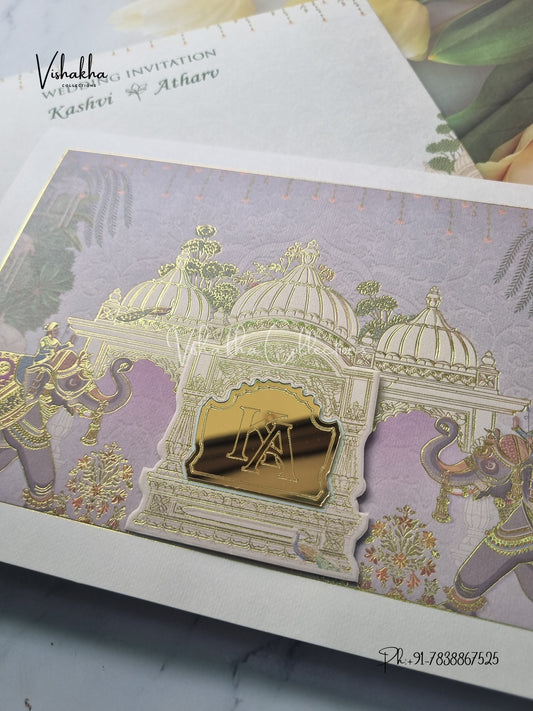 Semi Box Hathi Hindu Sikh invitation Cards EJ-5170