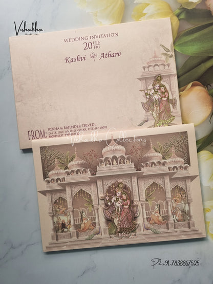 Radha Krishna Semi Box Hindu invitation Cards EJ-5171