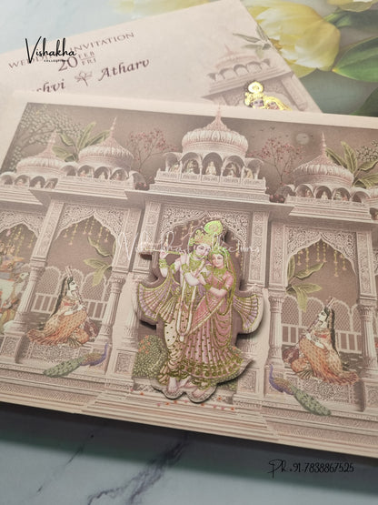 Radha Krishna Semi Box Hindu invitation Cards EJ-5171