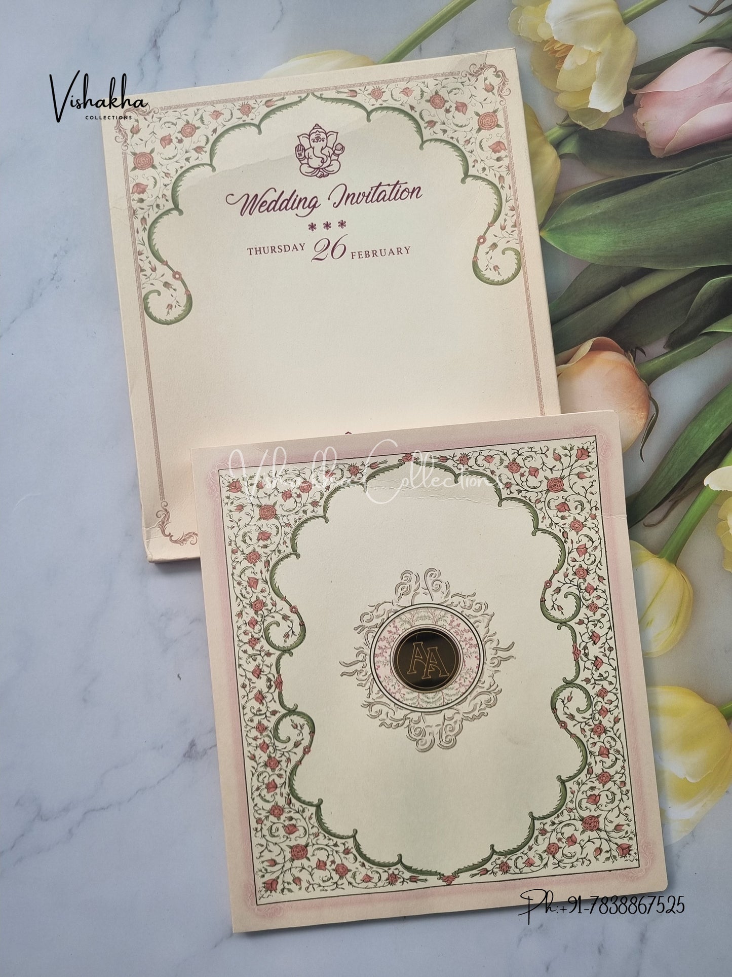 Semi Box Flower Hindu Muslim Christian Sikh invitation Cards EJ-5172