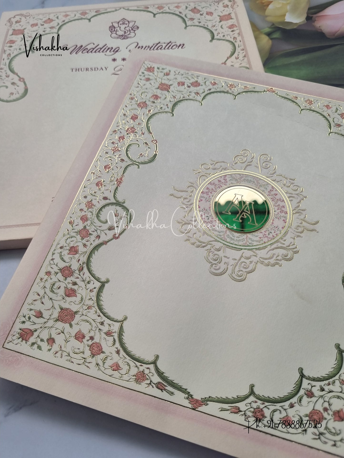 Semi Box Flower Hindu Muslim Christian Sikh invitation Cards EJ-5172