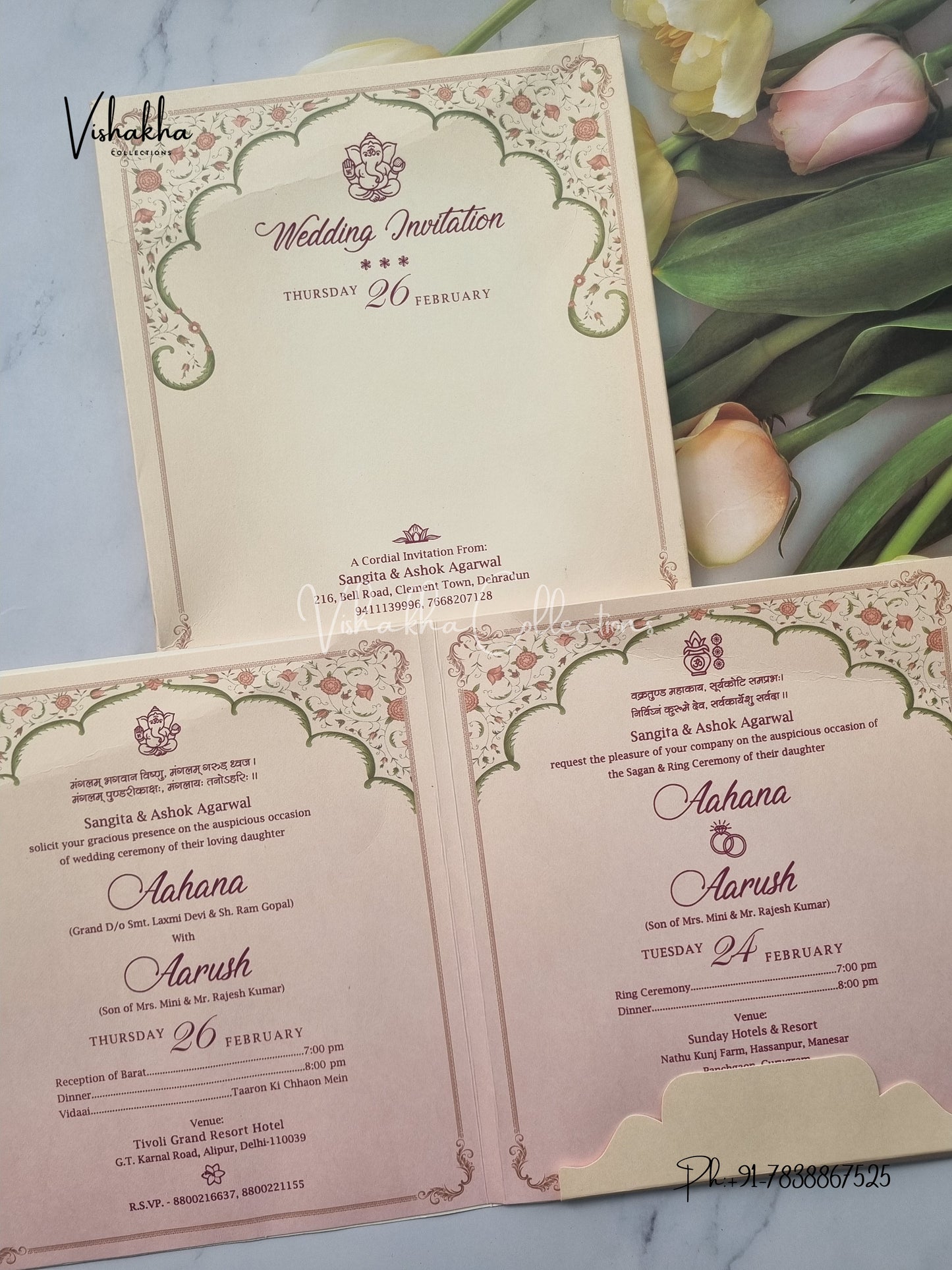 Semi Box Flower Hindu Muslim Christian Sikh invitation Cards EJ-5172