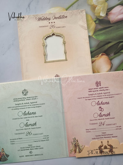 Radha Krishna Peacock Semi Box Hindu invitation Cards EJ-5173