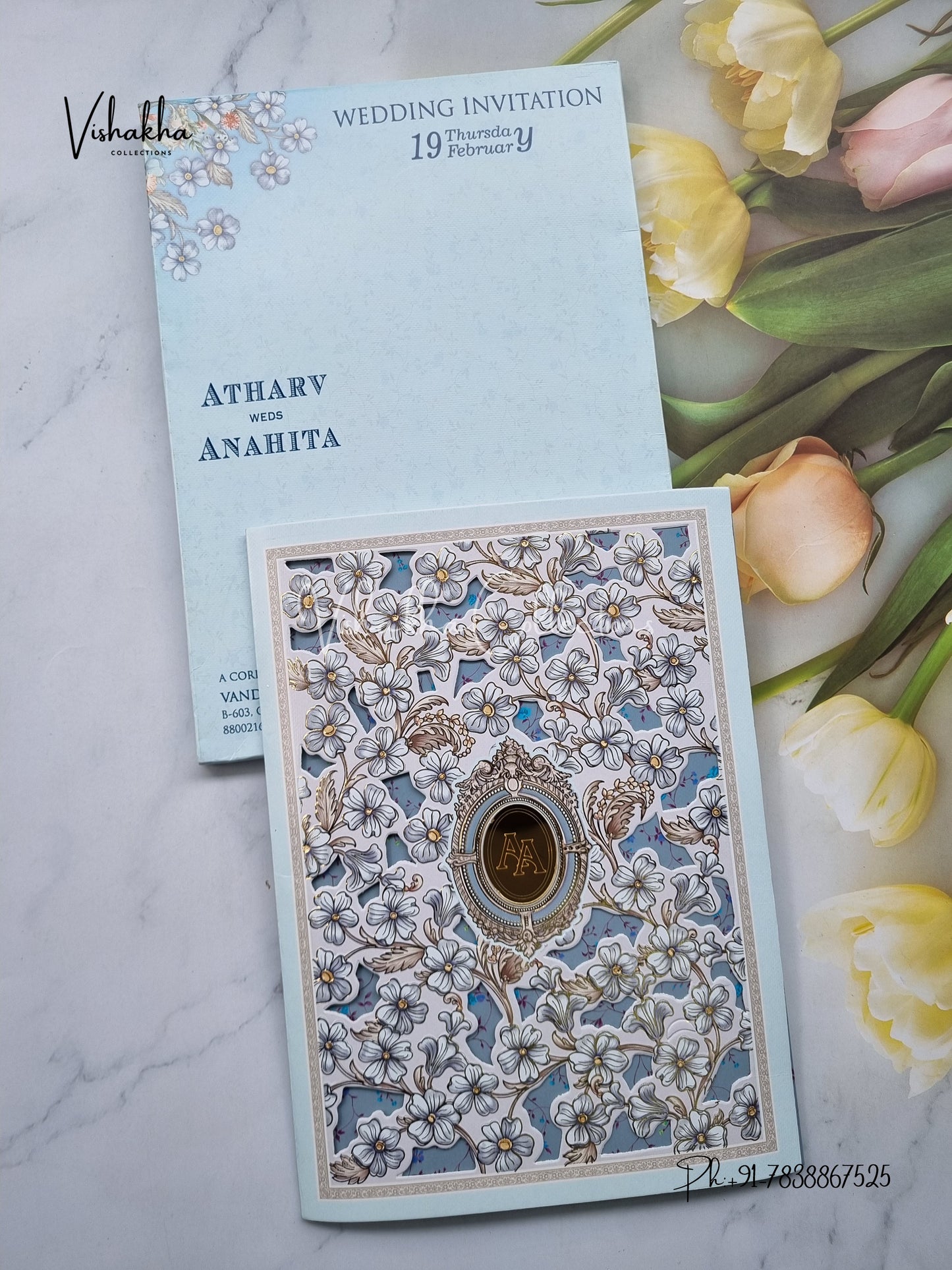 Flower Hindu Muslim Christian Sikh invitation Cards EJ-5174