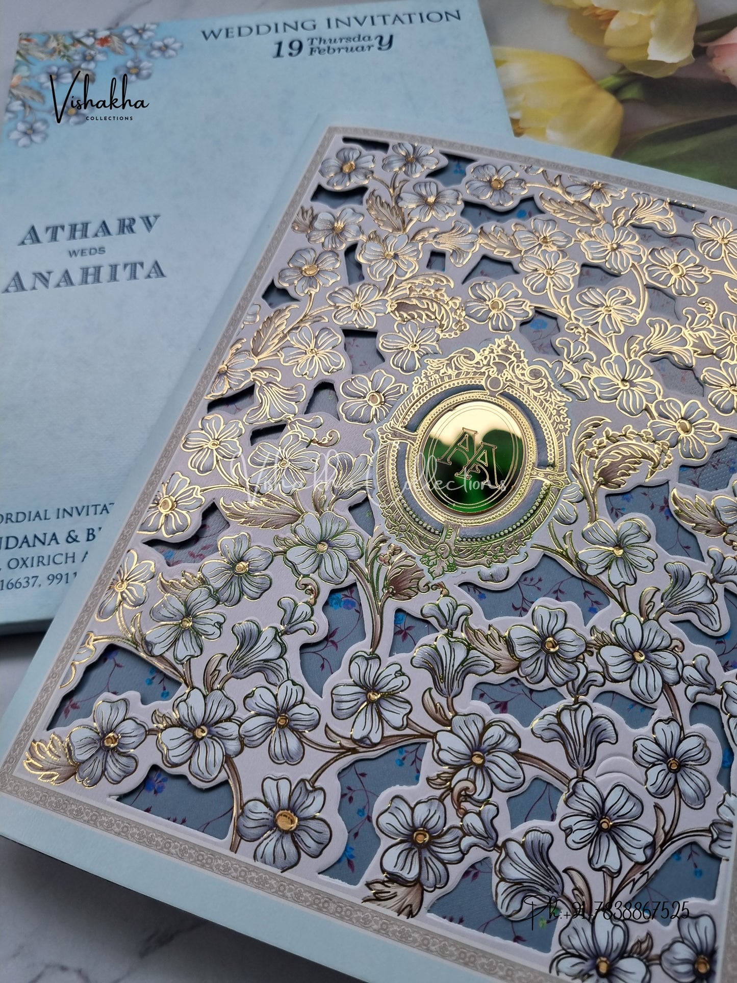 Flower Hindu Muslim Christian Sikh invitation Cards EJ-5174