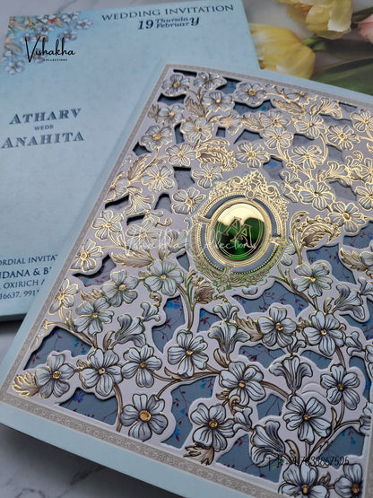 Flower Hindu Muslim Christian Sikh invitation Cards EJ-5174