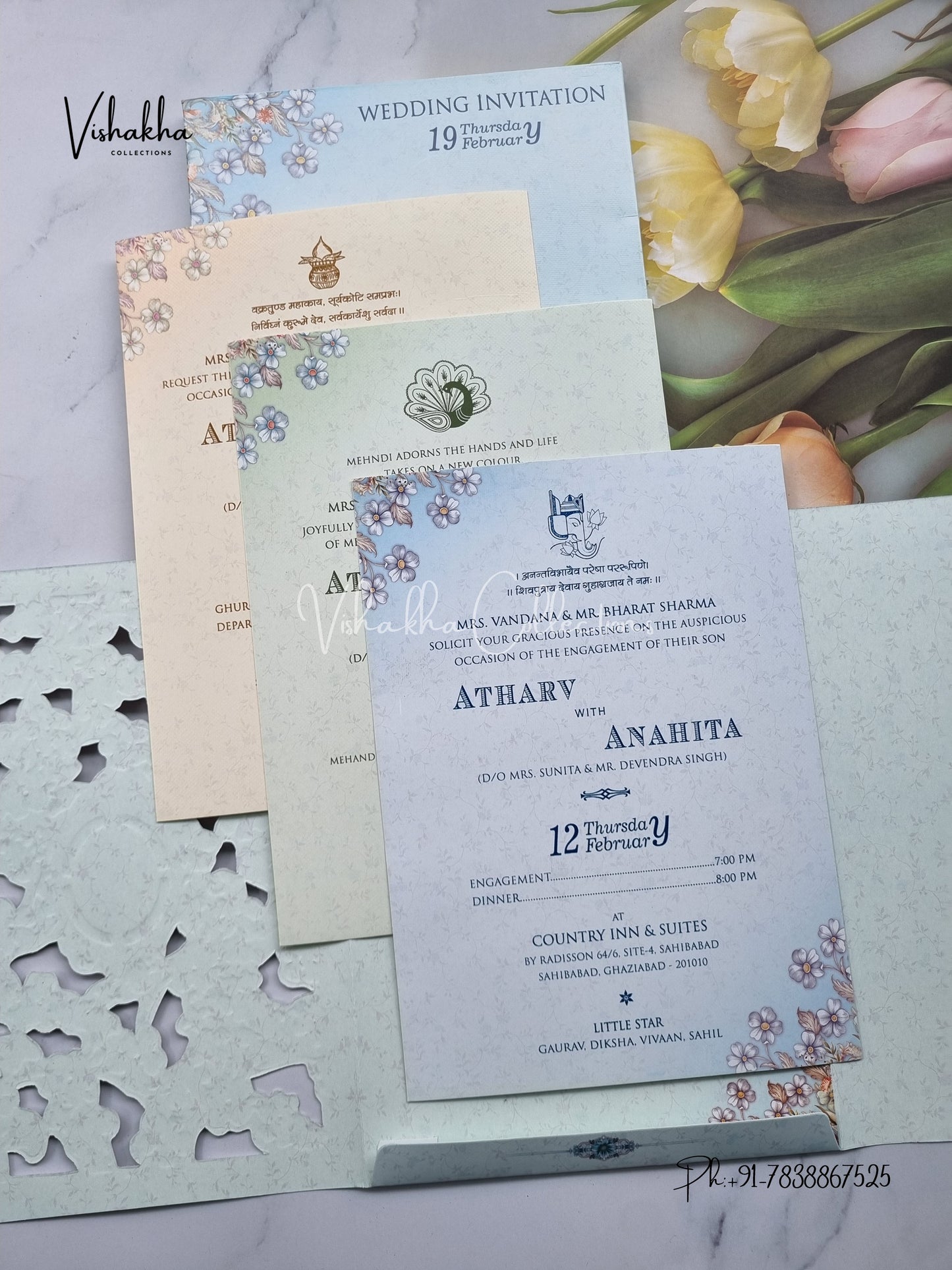 Flower Hindu Muslim Christian Sikh invitation Cards EJ-5174