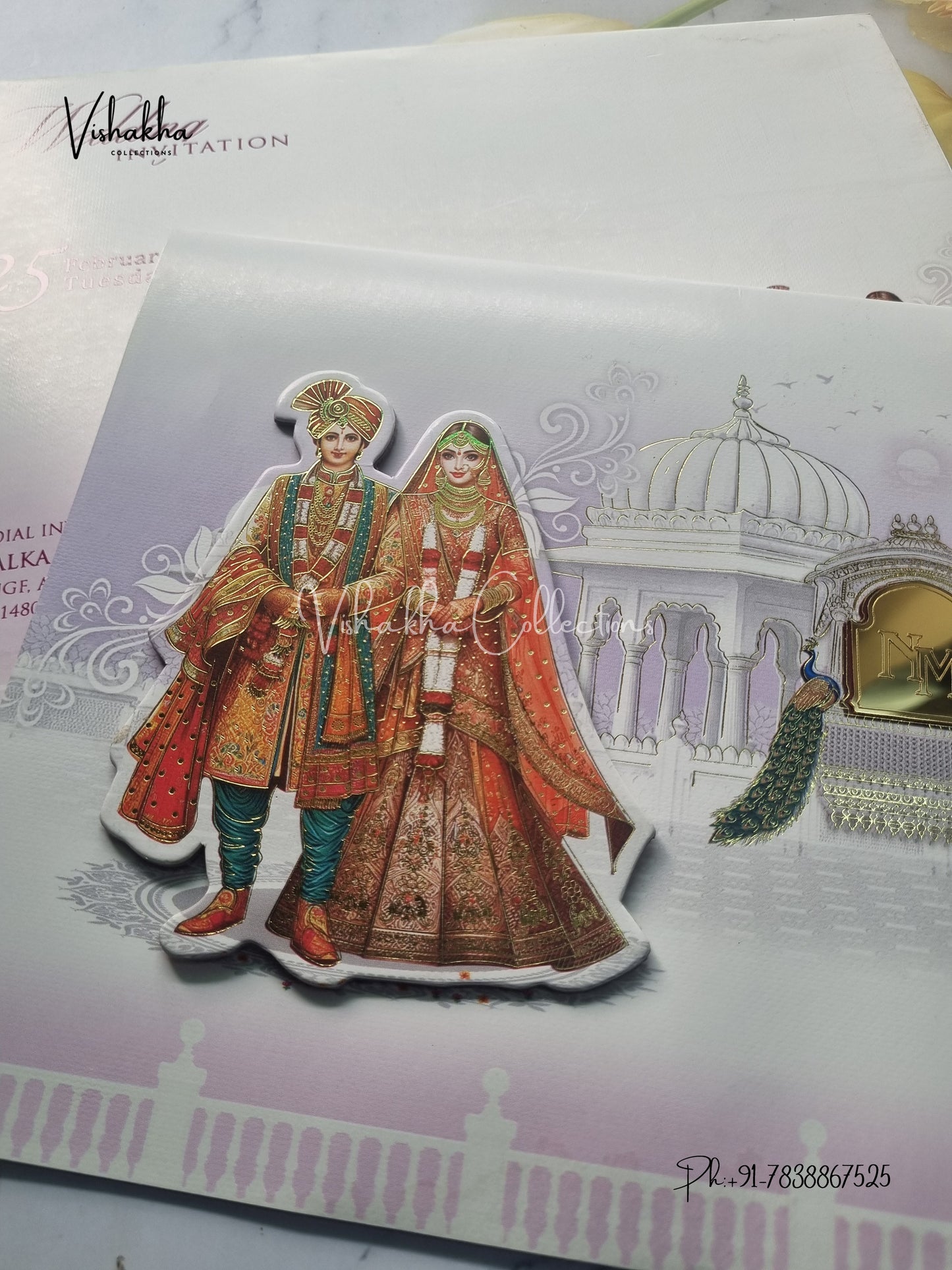 Peacock Semi Box Dulah Dulhan Hindu Sikh invitation Cards EJ-5176