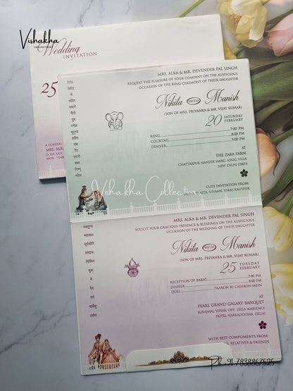 Peacock Semi Box Dulah Dulhan Hindu Sikh invitation Cards EJ-5176