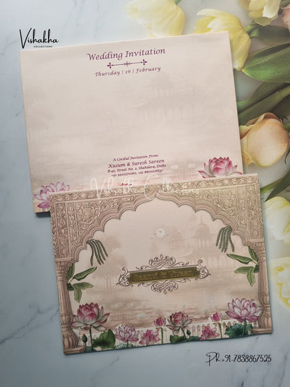 Lotus Semi Box Flower Hindu Muslim Christian Sikh invitation Cards EJ-5177