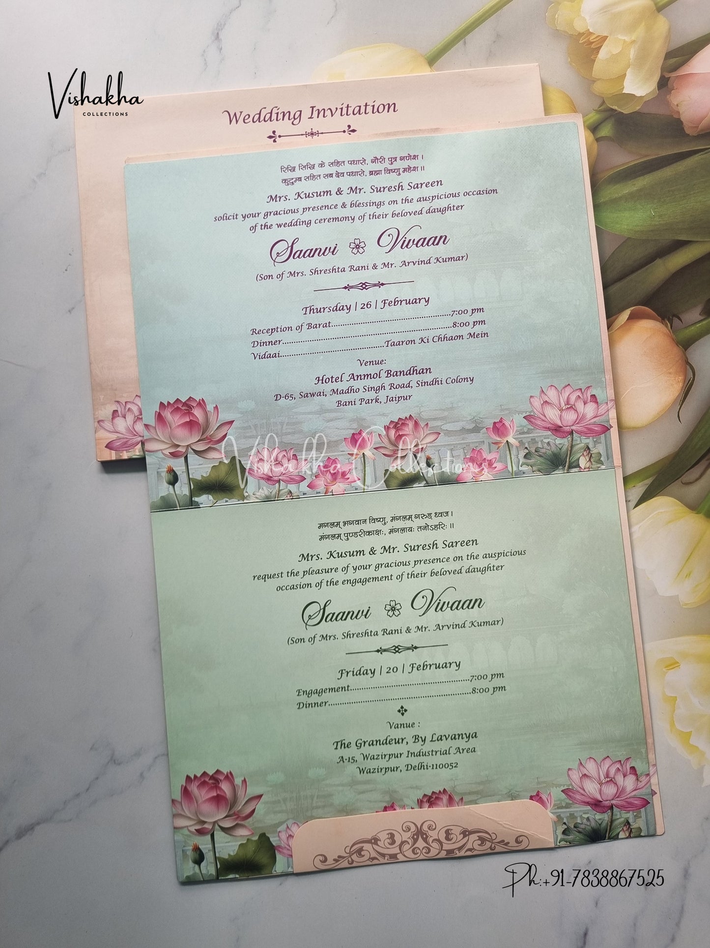 Lotus Semi Box Flower Hindu Muslim Christian Sikh invitation Cards EJ-5177