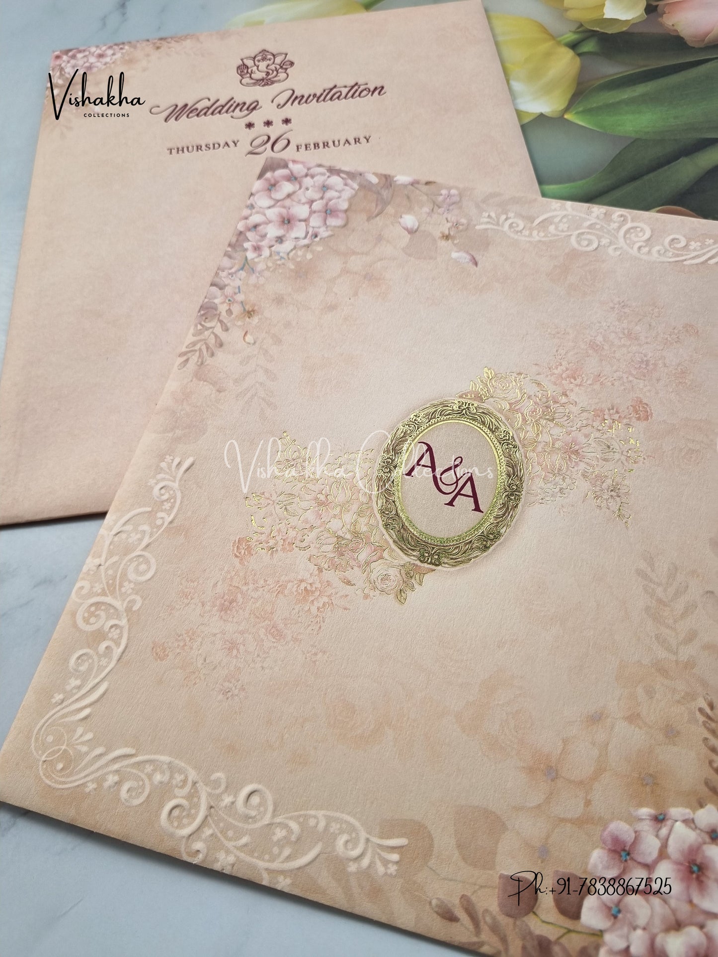 Flower Hindu Muslim Christian Sikh invitation Cards EJ-5181