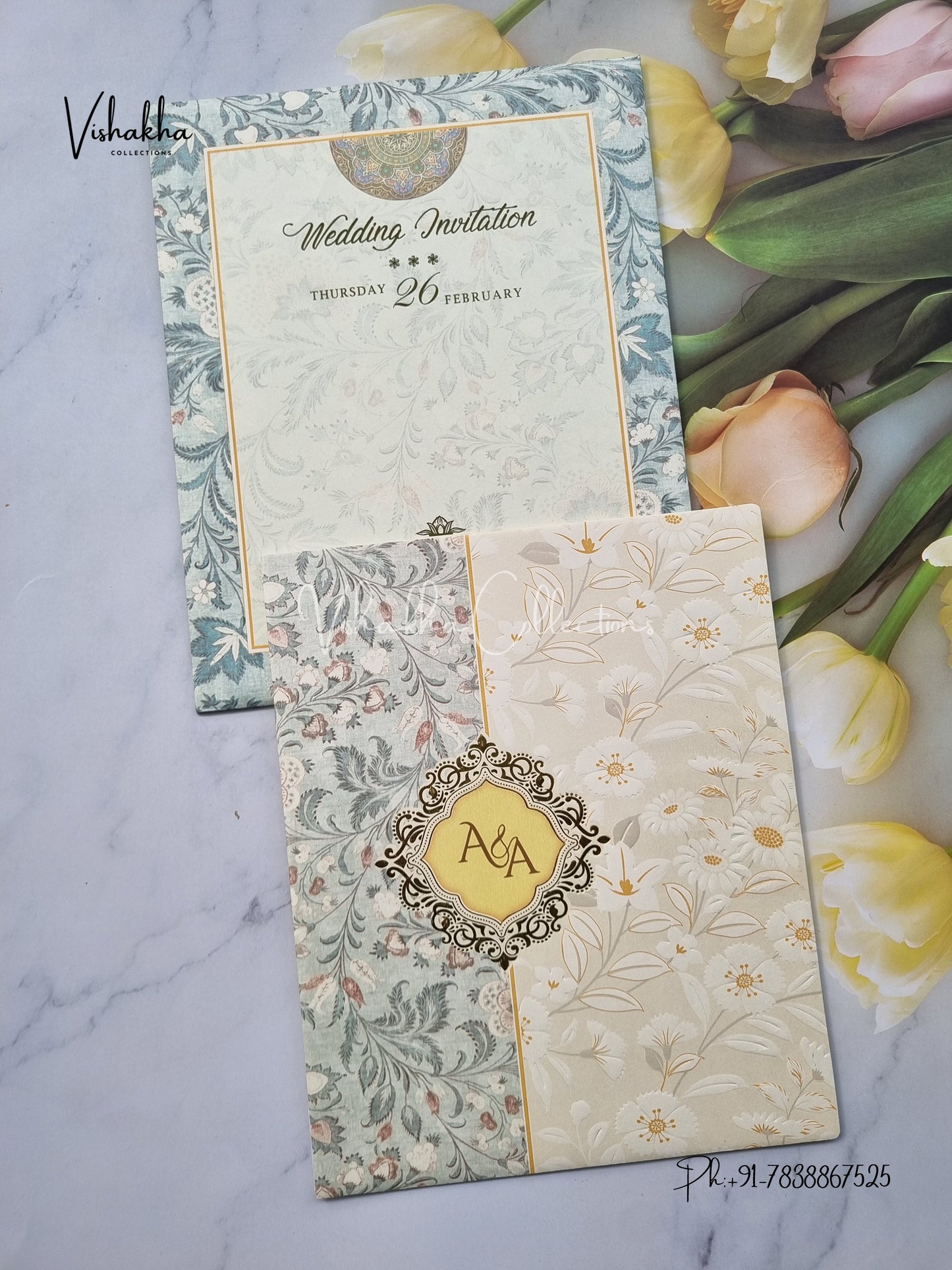 Flower Hindu Muslim Christian Sikh invitation Cards EJ-5182