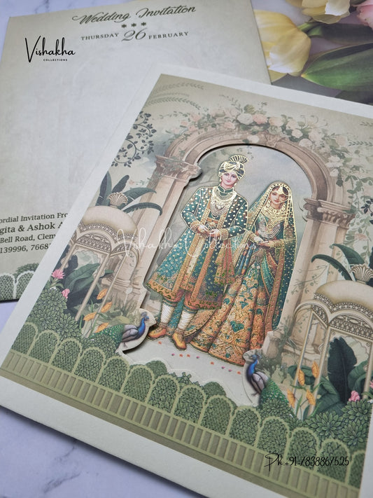 Peacock Dulah Dulhan Hindu Sikh invitation Cards EJ-5187