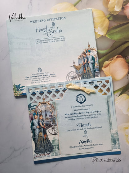 Paper Laser Cut Semi Box Dulah Dulhan Hindu Sikh Laser Cut invitation Cards EJ-5189