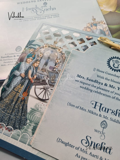 Paper Laser Cut Semi Box Dulah Dulhan Hindu Sikh Laser Cut invitation Cards EJ-5189