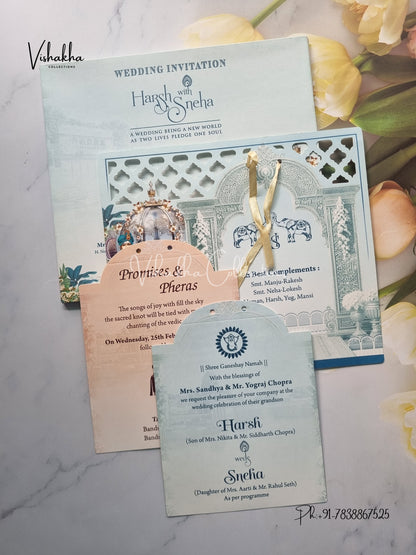 Paper Laser Cut Semi Box Dulah Dulhan Hindu Sikh Laser Cut invitation Cards EJ-5189