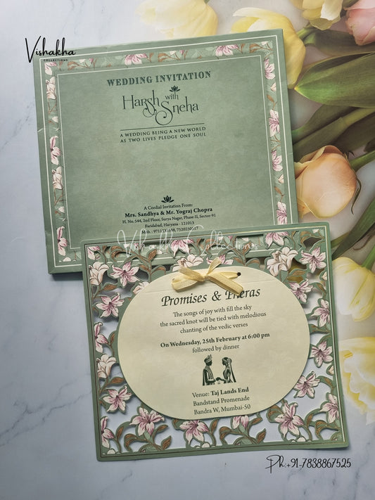 Paper Laser Cut Semi Box Flower Hindu Muslim Christian Sikh Laser Cut invitation Cards EJ-5190