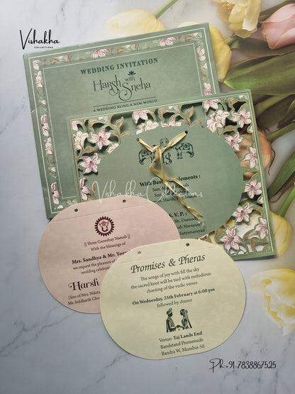 Paper Laser Cut Semi Box Flower Hindu Muslim Christian Sikh Laser Cut invitation Cards EJ-5190