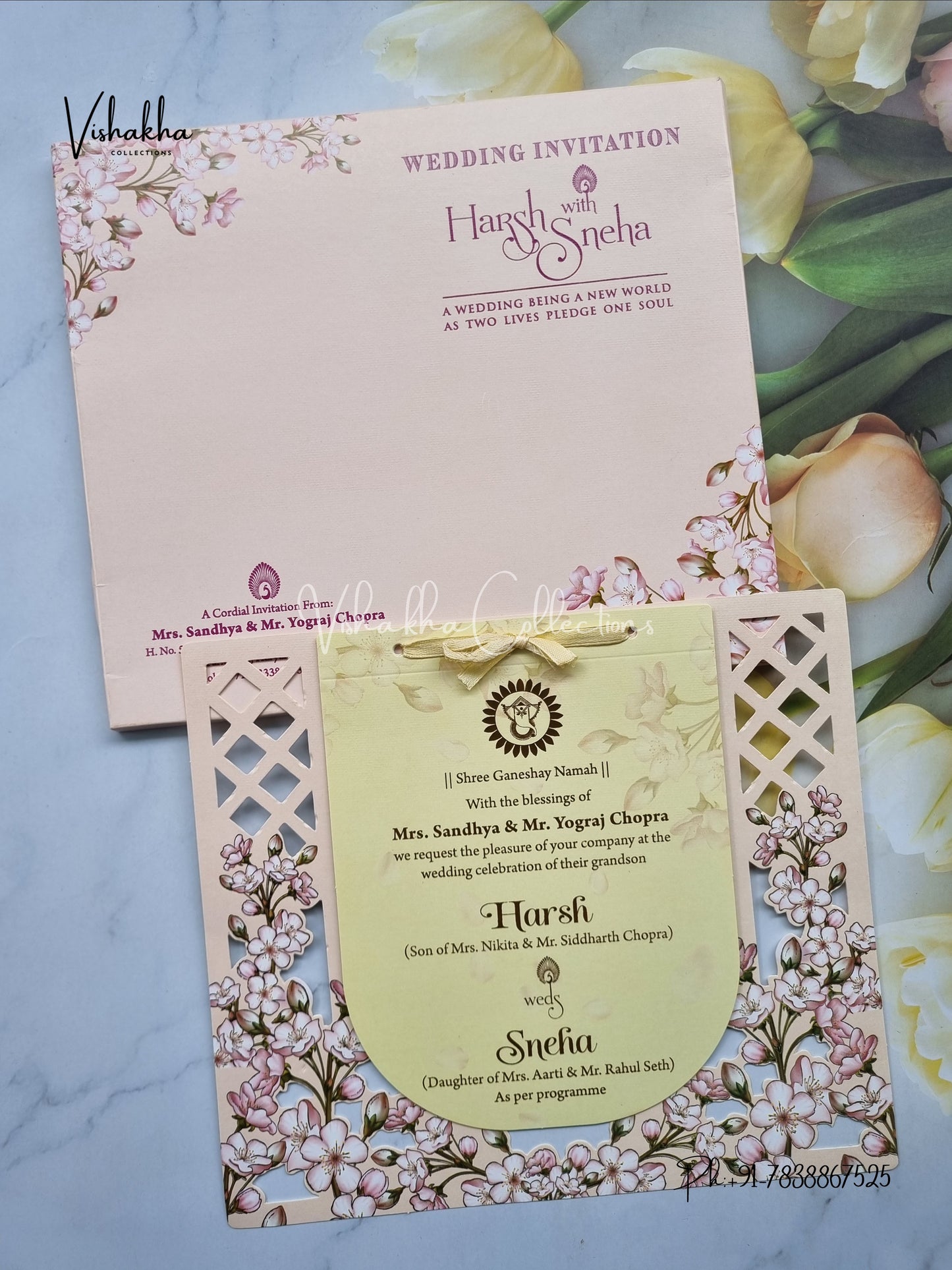 Flower Hindu Muslim Christian Sikh Laser Cut invitation Cards EJ-5191