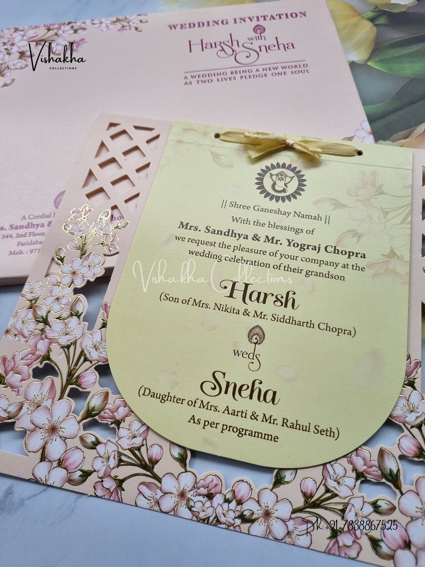 Flower Hindu Muslim Christian Sikh Laser Cut invitation Cards EJ-5191