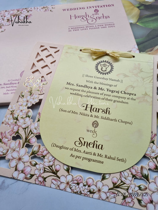 Flower Hindu Muslim Christian Sikh Laser Cut invitation Cards EJ-5191