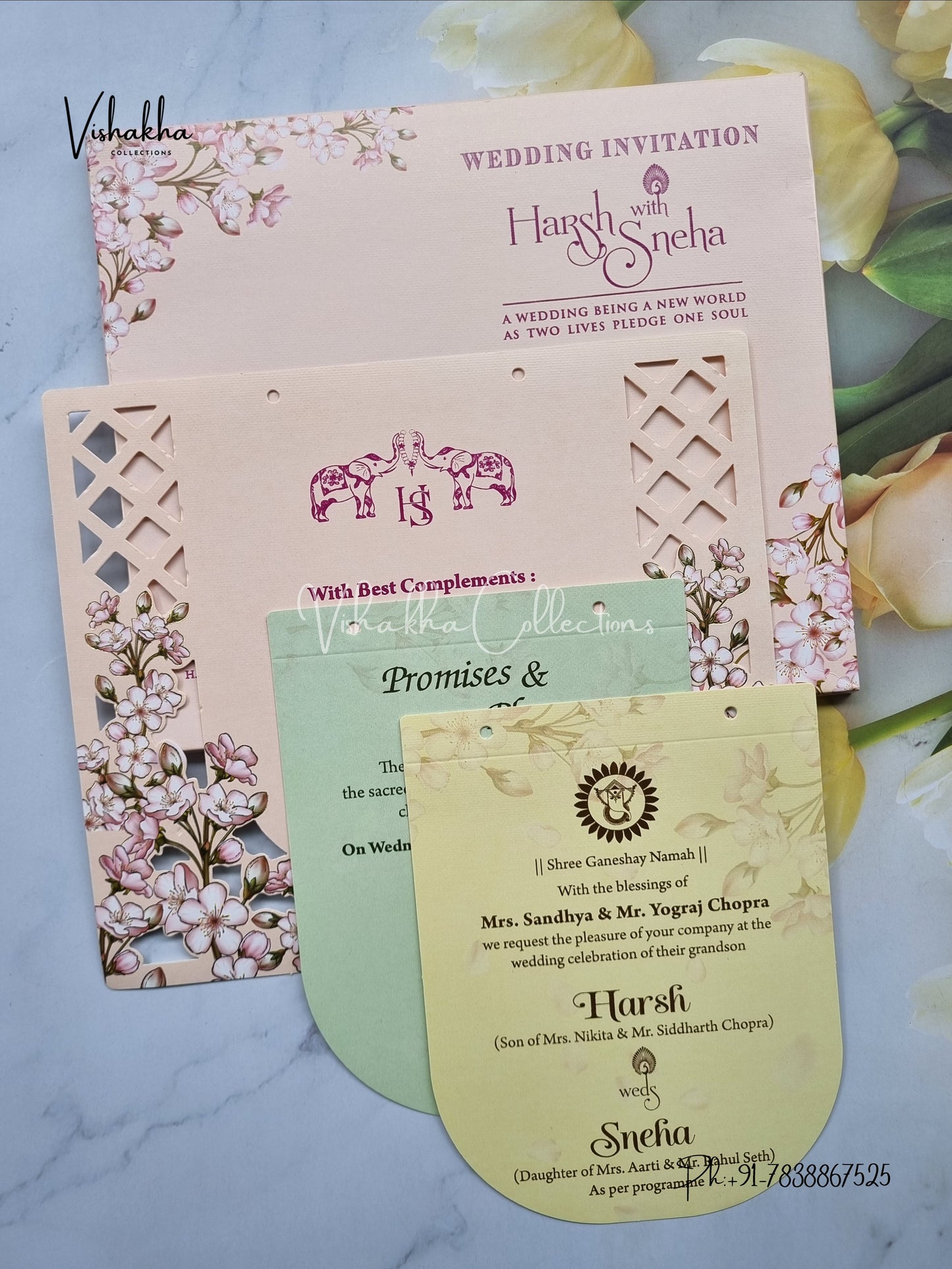 Flower Hindu Muslim Christian Sikh Laser Cut invitation Cards EJ-5191