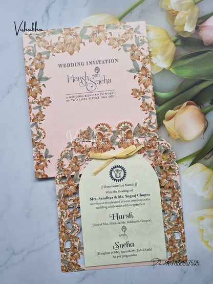 Flower Hindu Muslim Christian Sikh Laser Cut invitation Cards EJ-5192