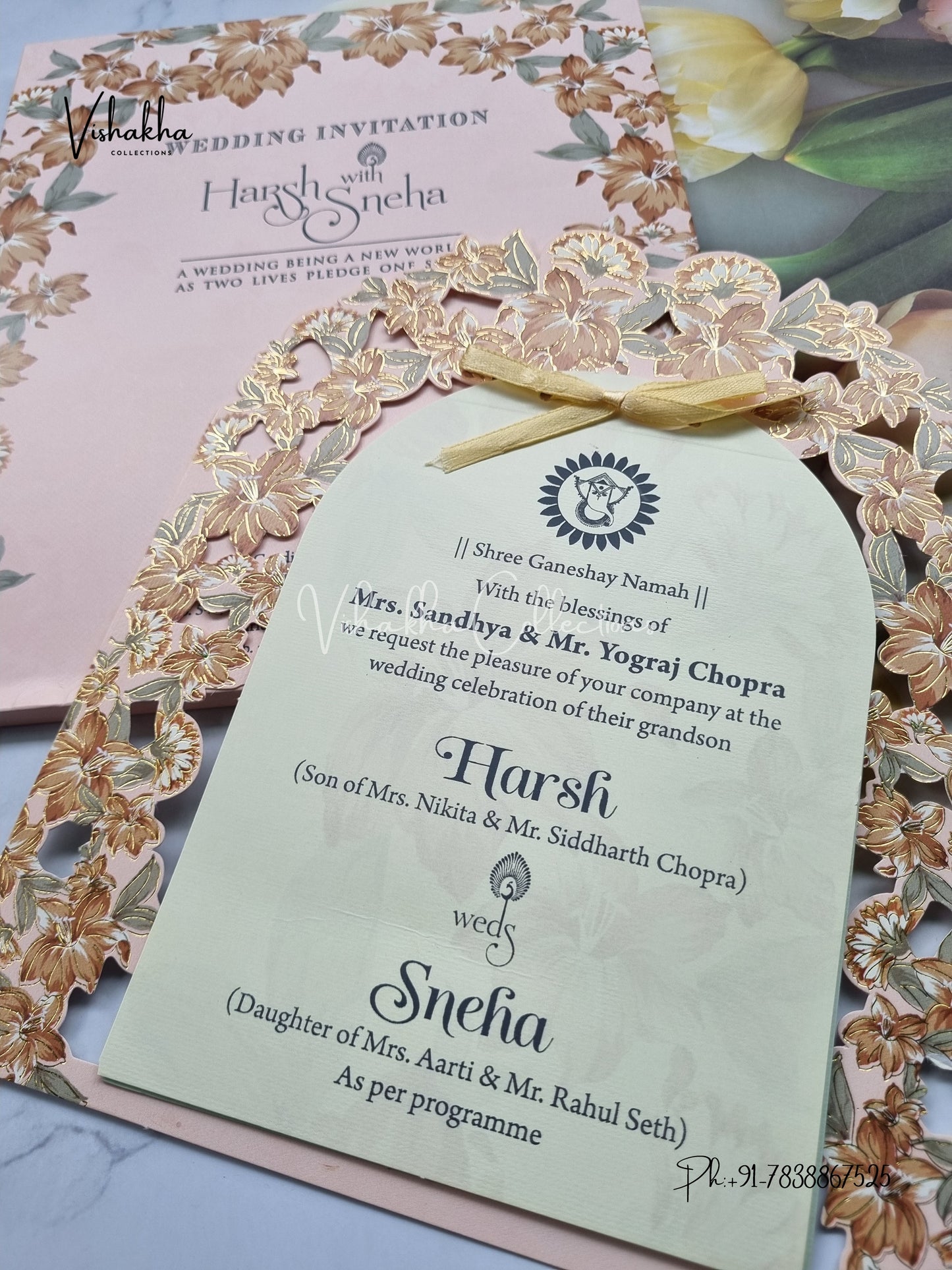 Flower Hindu Muslim Christian Sikh Laser Cut invitation Cards EJ-5192