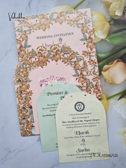 Flower Hindu Muslim Christian Sikh Laser Cut invitation Cards EJ-5192