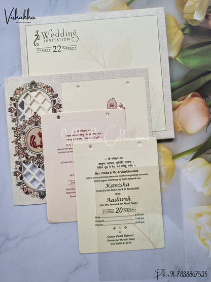 Flower Hindu Muslim Christian Sikh Laser Cut invitation Cards EJ-5196