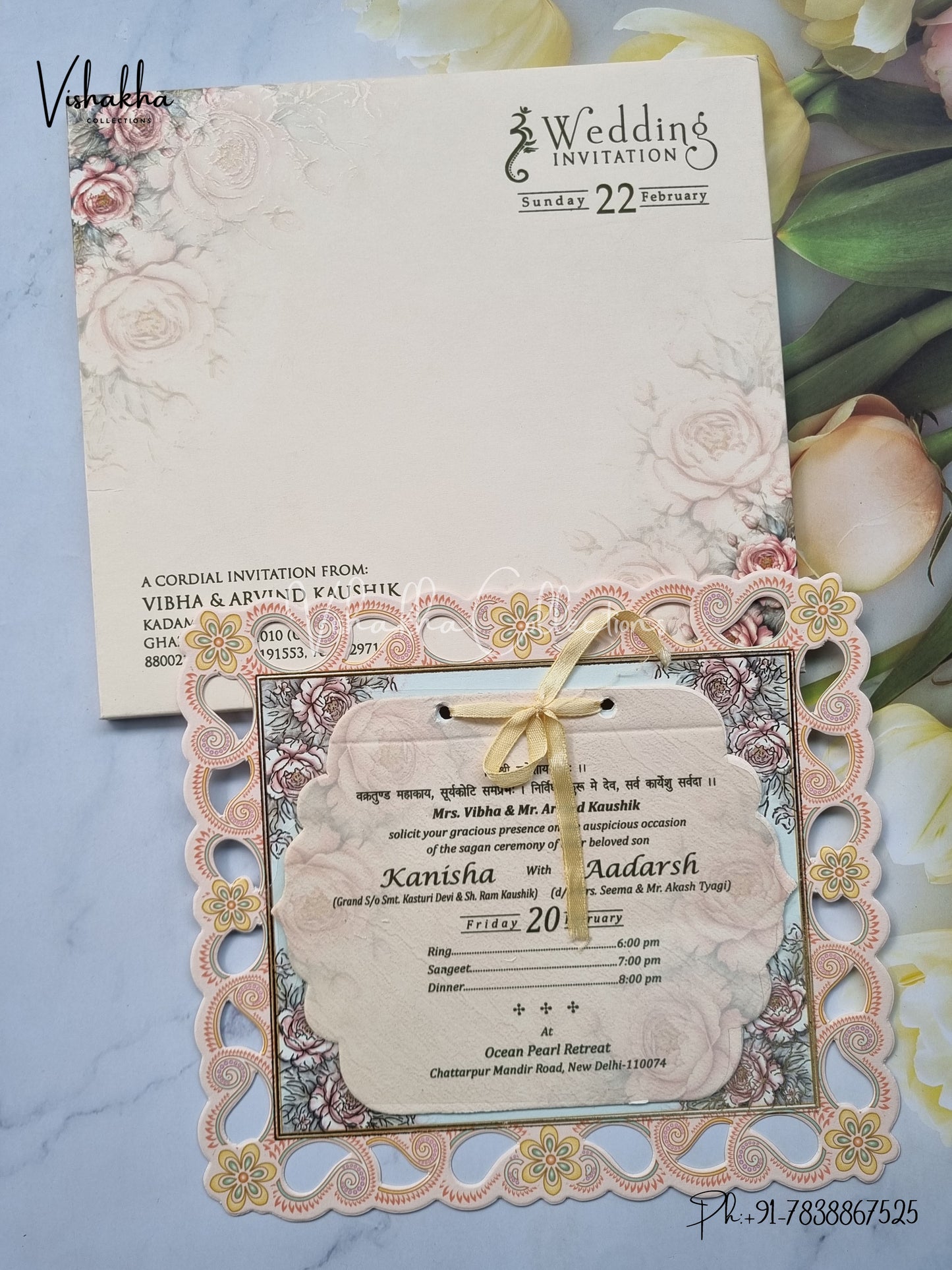 Flower Hindu Muslim Christian Sikh Laser Cut invitation Cards EJ-5197