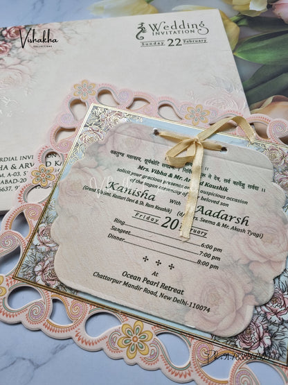 Flower Hindu Muslim Christian Sikh Laser Cut invitation Cards EJ-5197