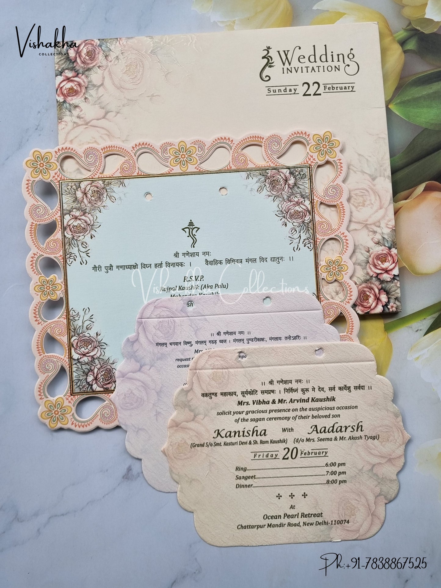 Flower Hindu Muslim Christian Sikh Laser Cut invitation Cards EJ-5197