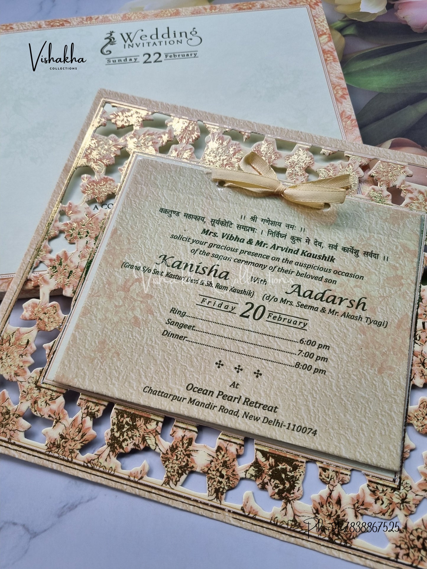 Flower Hindu Muslim Christian Sikh Laser Cut invitation Cards EJ-5198