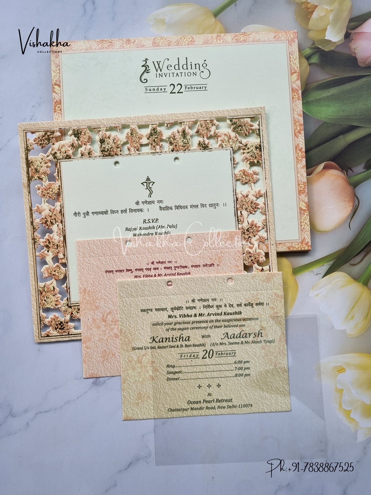 Flower Hindu Muslim Christian Sikh Laser Cut invitation Cards EJ-5198