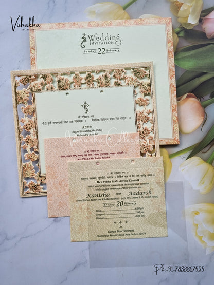 Flower Hindu Muslim Christian Sikh Laser Cut invitation Cards EJ-5198