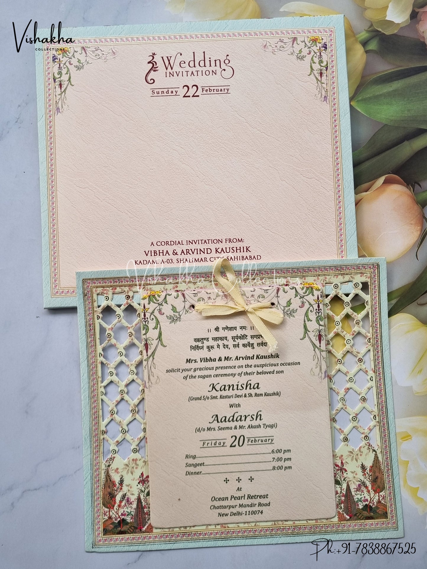 Flower Hindu Muslim Christian Sikh Laser Cut invitation Cards EJ-5199