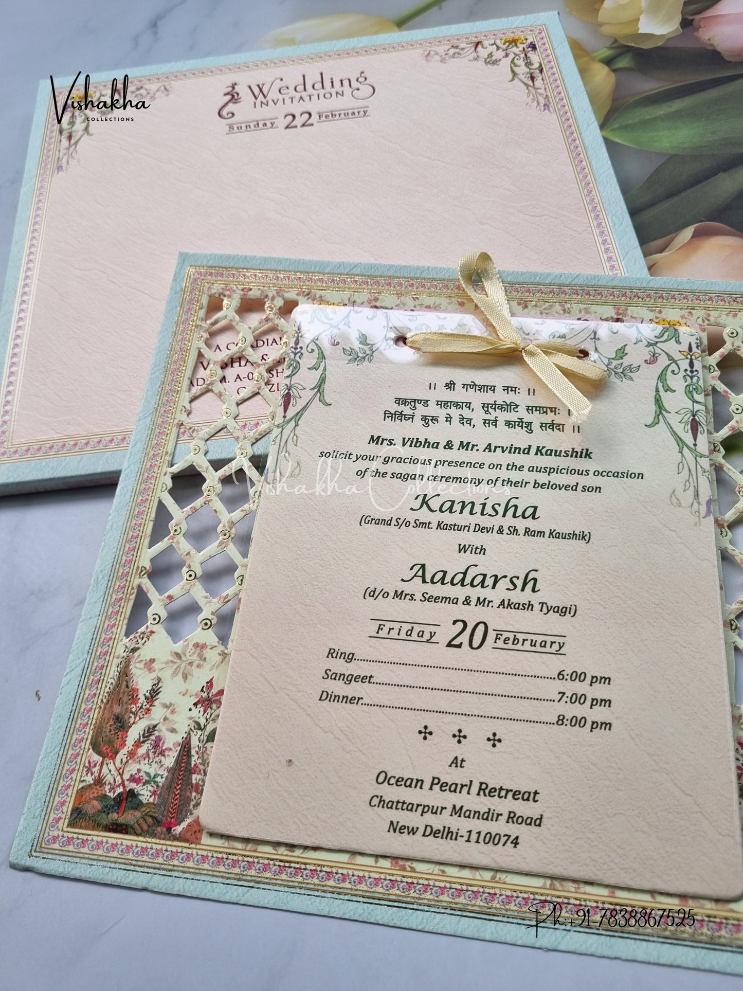 Flower Hindu Muslim Christian Sikh Laser Cut invitation Cards EJ-5199