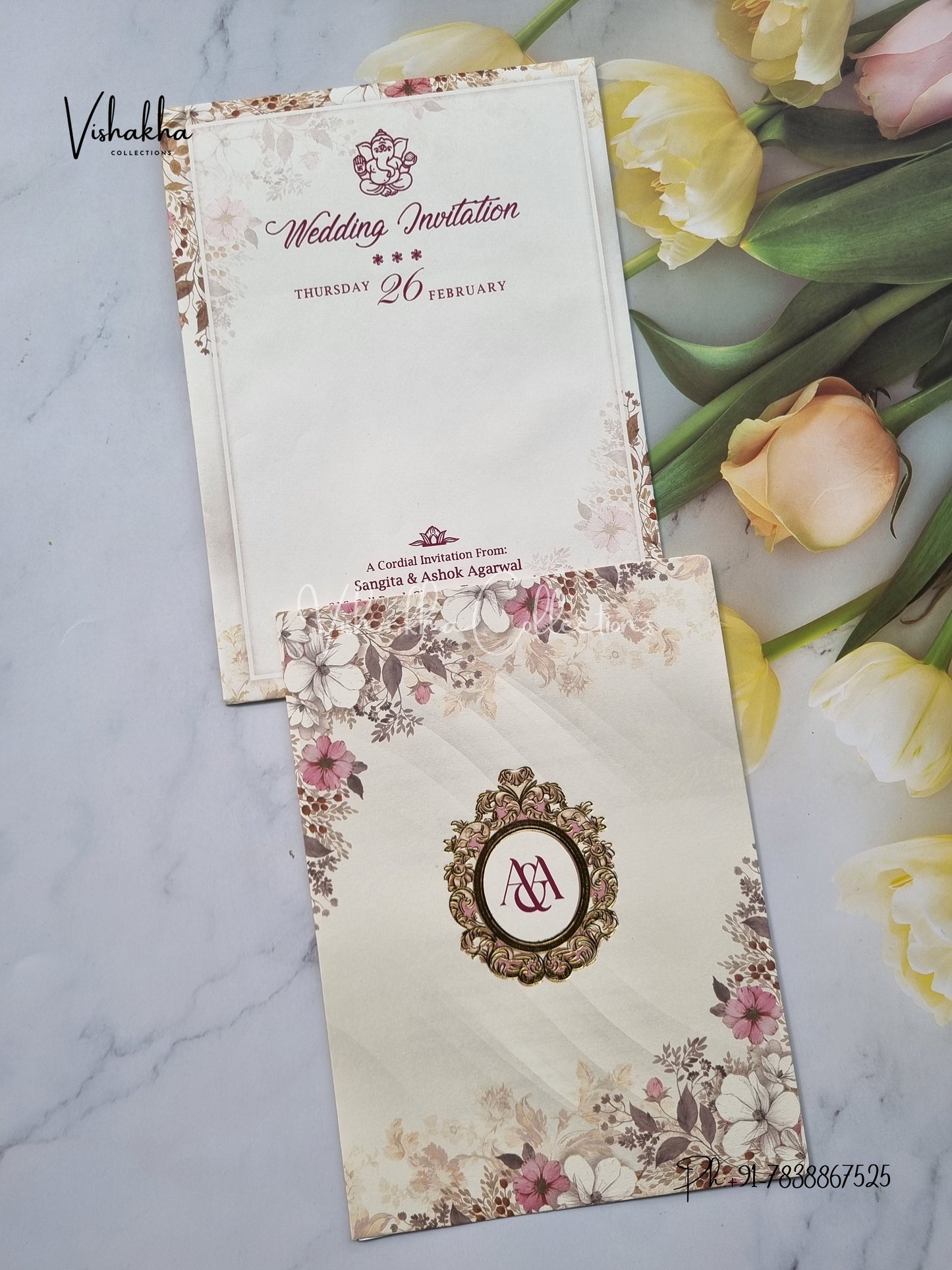 Flower Hindu Muslim Christian Sikh invitation Cards EJ-5201